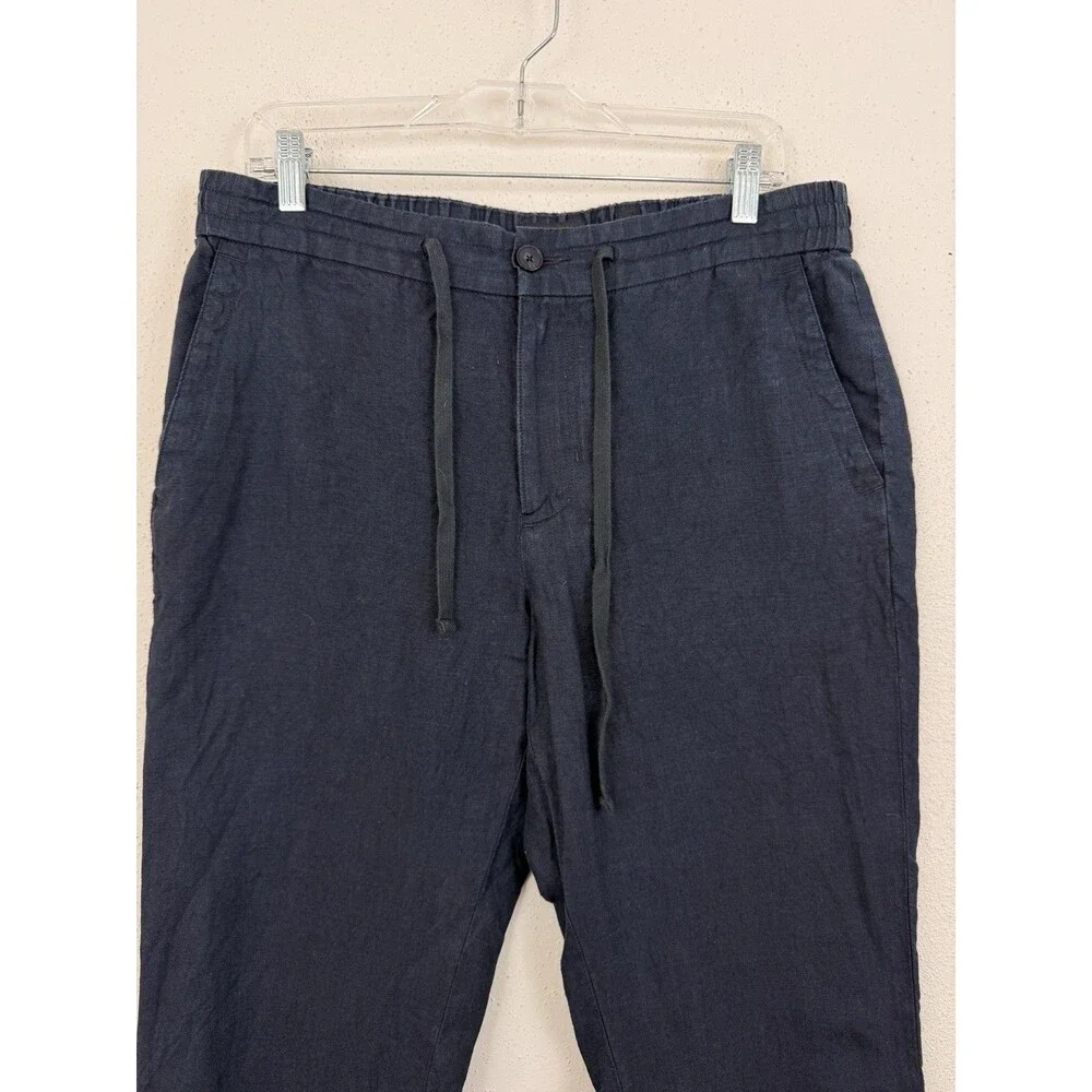 VINCE Classic Fit Owen Hemp Lightweight Navy Blue Pant Mens Sz M Elastic Waist
